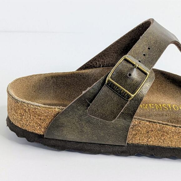 Birkenstock Sandals Gizeh Womens EU 37 Brown Metallic Slip On Thong Cork Leather - Picture 12 of 14